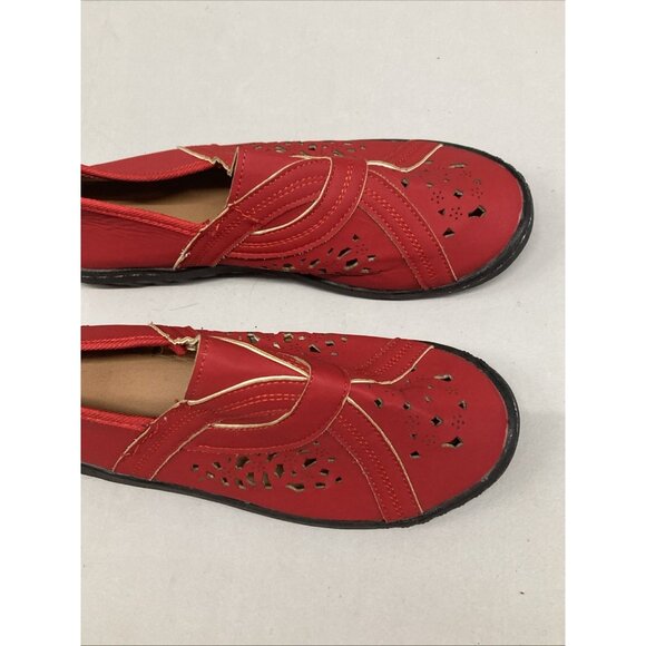 J'ADIOR Summer Shoes Red Slip On Cut Out Beach Flats Fits Sz M 8/8.5 - Picture 3 of 5